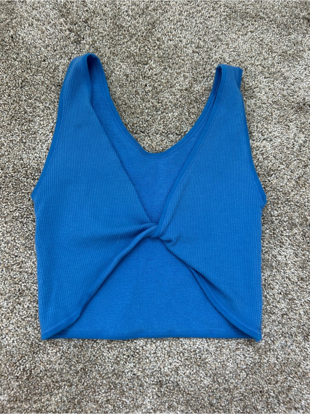 Blue Twist-Front Ribbed Tank Top